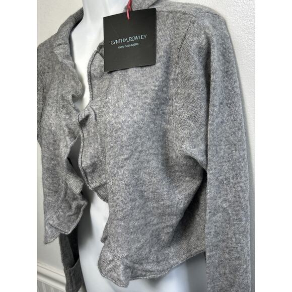 Cynthia Rowley Gray Cashmere Ruffled Open Cardigan Sweater L Crop L/S Fairy - Picture 2 of 8